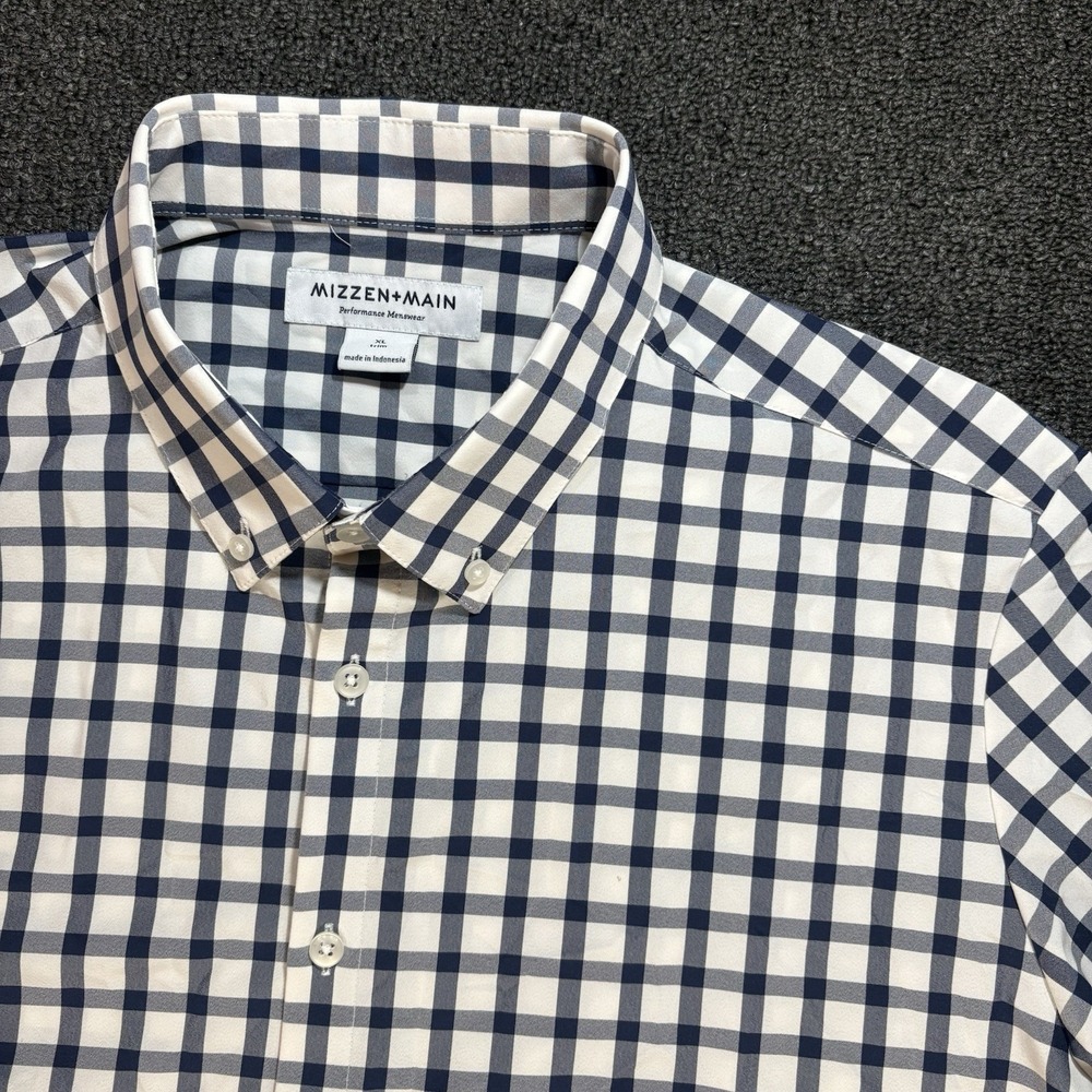Mizzen+Main Performance Menswear Short Sleeve Button Down Shirt Blue Checked XL